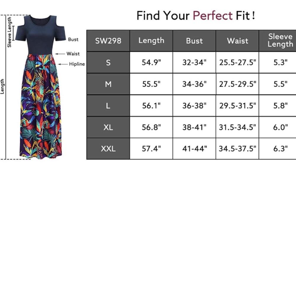 Cold Shoulder Floral Casual Long Maxi Dress Pocket - Picture 6 of 10
